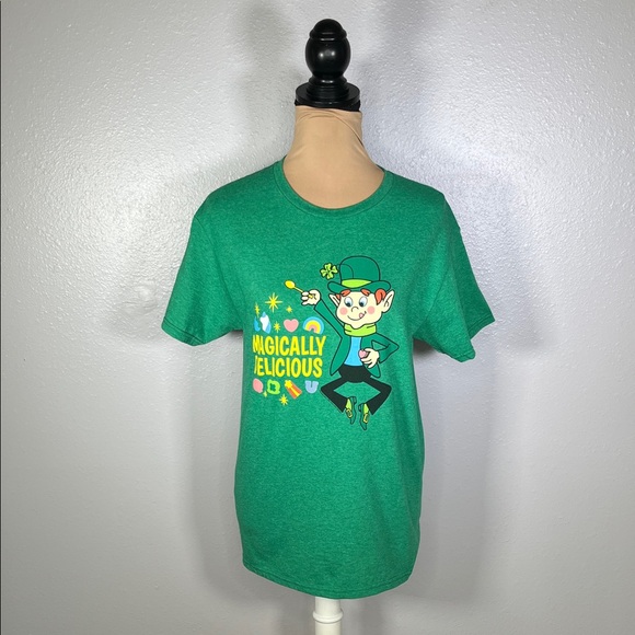 Fruit of the Loom Tops - Green Lucky charms cereal magically delicious leprechaun graphic novelty tee S